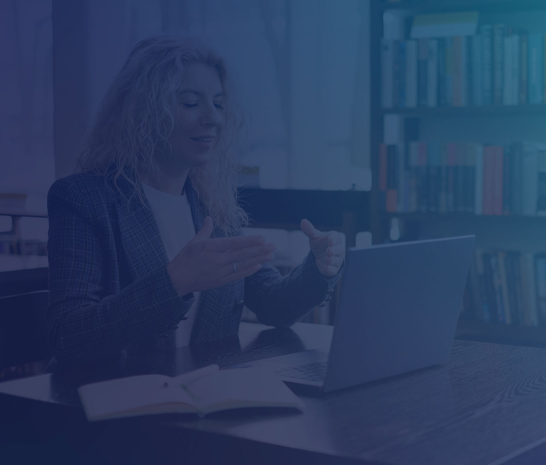 Woman being interviewed on a laptop during a virtual career fair