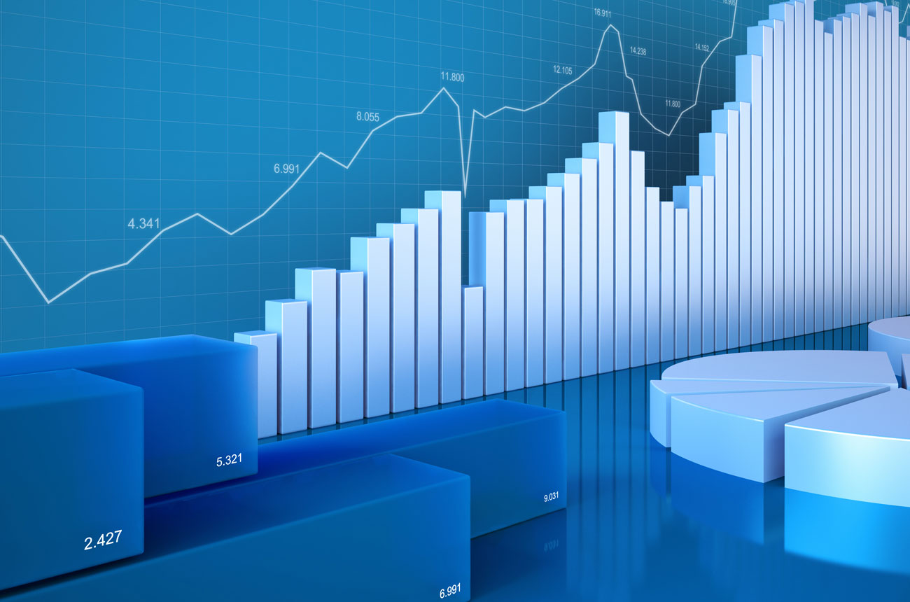 Stylized illustration of bar chart and pie chart